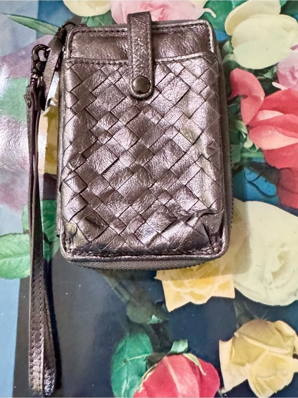 Elliott Lucca Metallic Silver Woven Zip Phone Wallet
